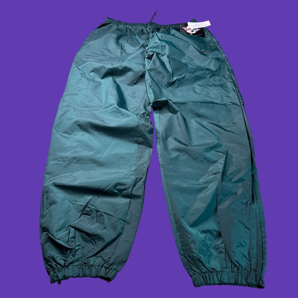 Jerzees Rain Pants XL Green Water Resistant Nylon Lined Windbreaker NWT